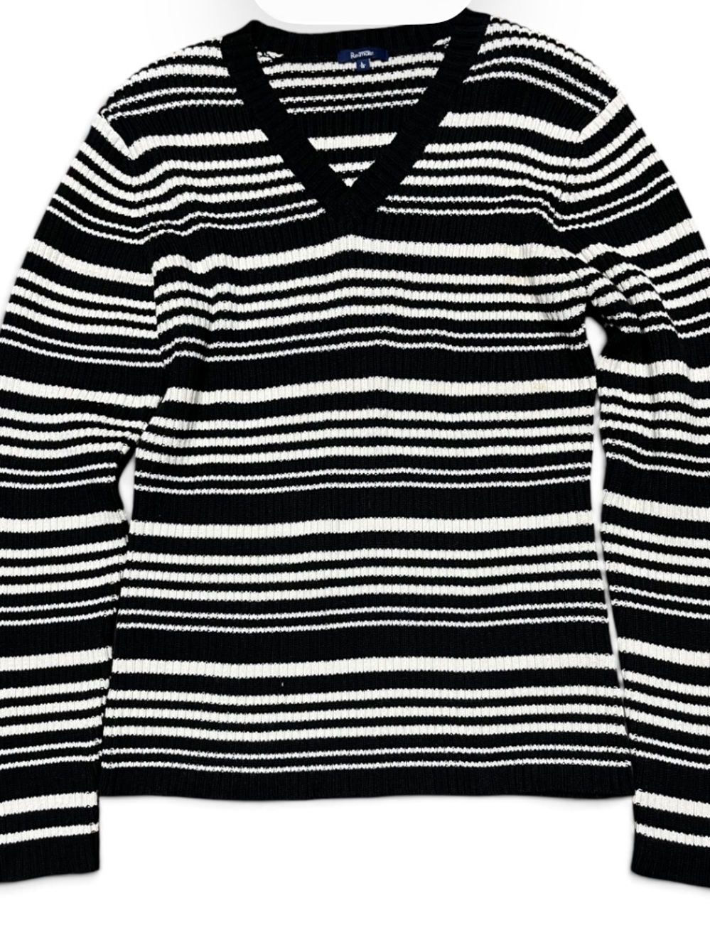 Reitmans Black & White Striped V-Neck Sweater - Women